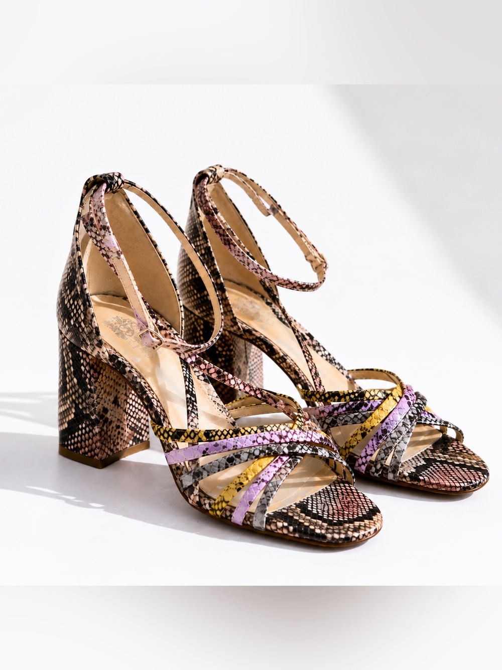 Vince Camuto Snake Print Strappy Sandals with‎ Block Heel